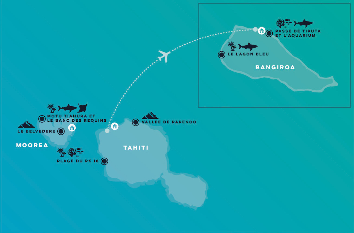 Carte voyage snorkeling en Polynésie française